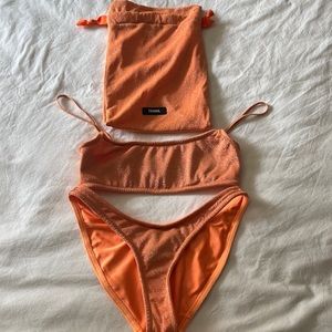 Two piece triangle bikini set with pouch